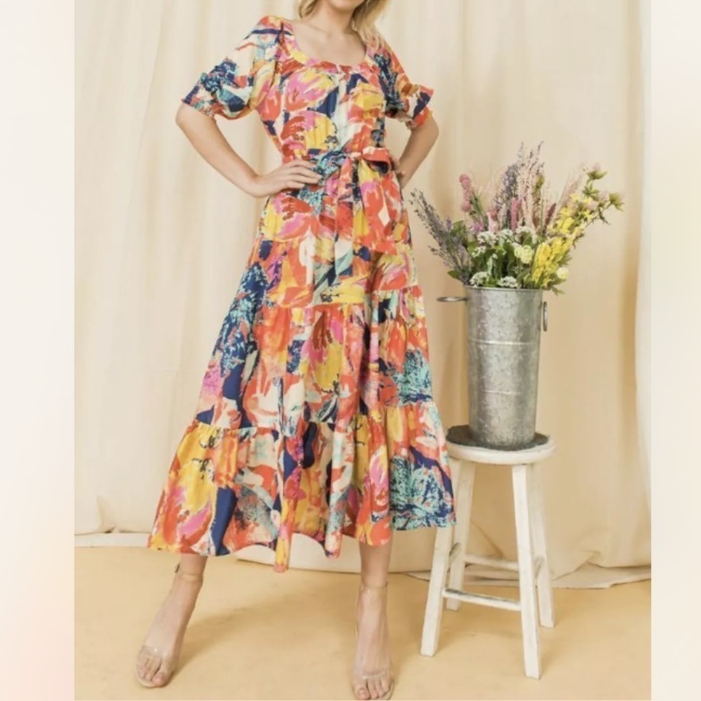 NEW print midi dress multicolor summer size  S M